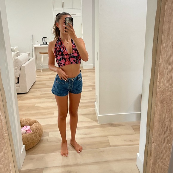 Red Berry Multi Color Cropped Halter Top - Picture 2 of 3